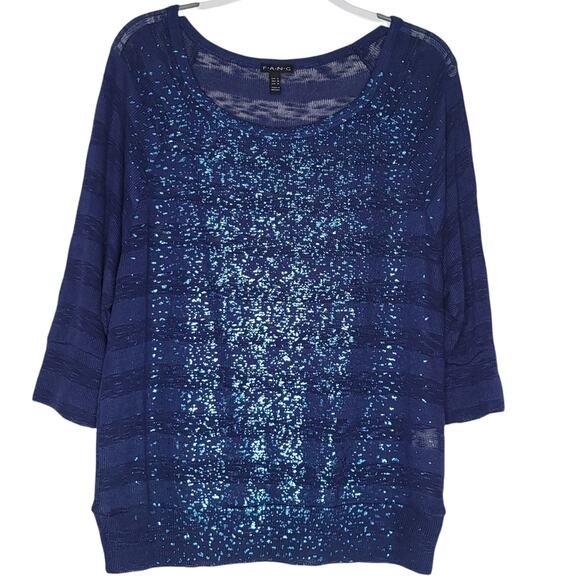 FANG Navy Shadow Striped 3/4 Sleeve Sweater, XL - Picture 10 of 10